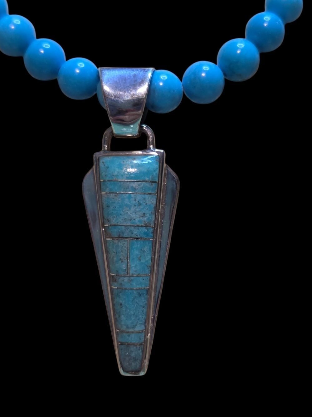 Sterling Silver Turquoise Geometric Mosaic Inlay Pendant